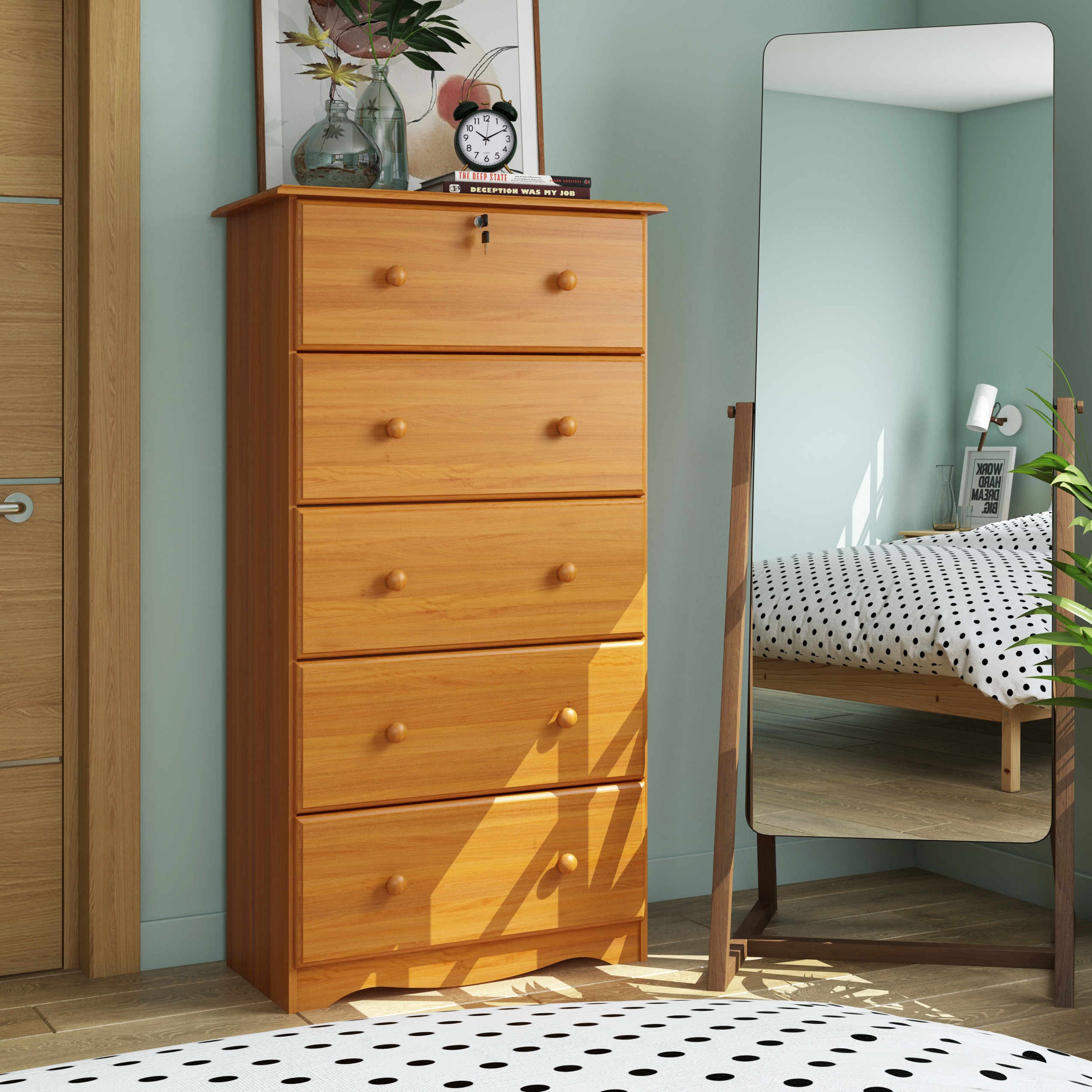 Palace Imports 100% Solid Wood 5-Jumbo Drawer Chest with Lock